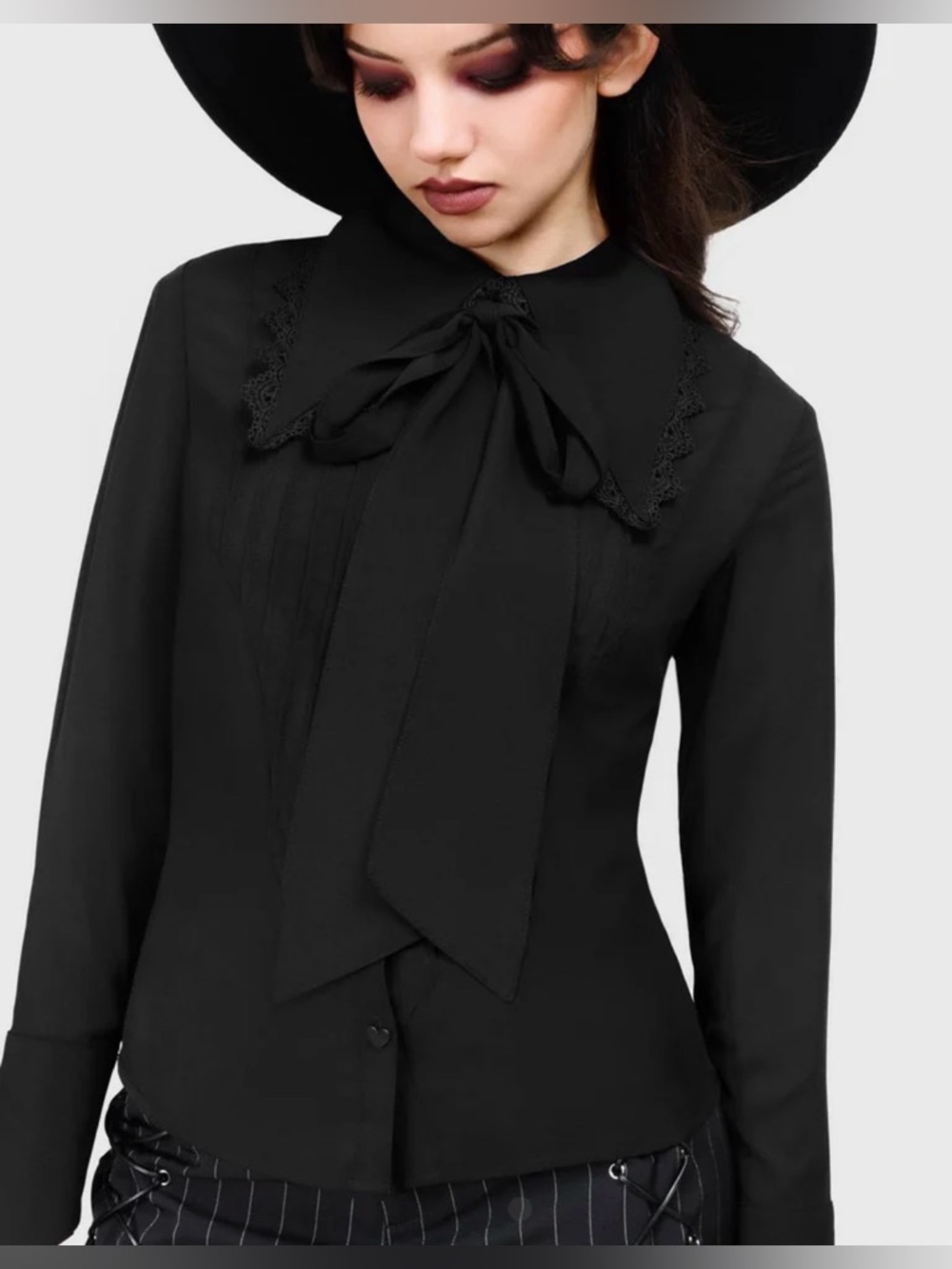 KILLSTAR NWT Lyricore Black Goth Lace Collar Neck Tie Blouse 2XL